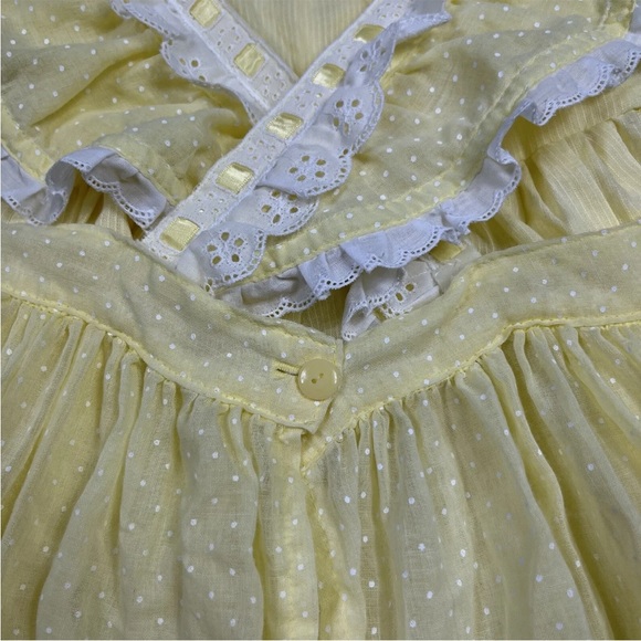 Vintage Handmade 2 Piece Yellow Polka Dot Ruffle Toddler Girls Pinafore - Picture 7 of 16